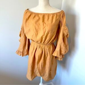 Selfie Leslie Tan Ruffle Sleeve Dress